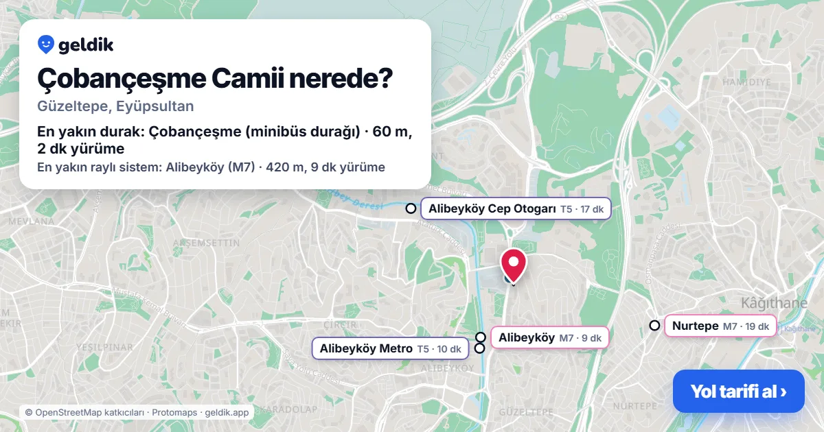 Çobançeşme Camii nerede: haritada konumu ve en yakın duraklar, yürüme süreleriyle