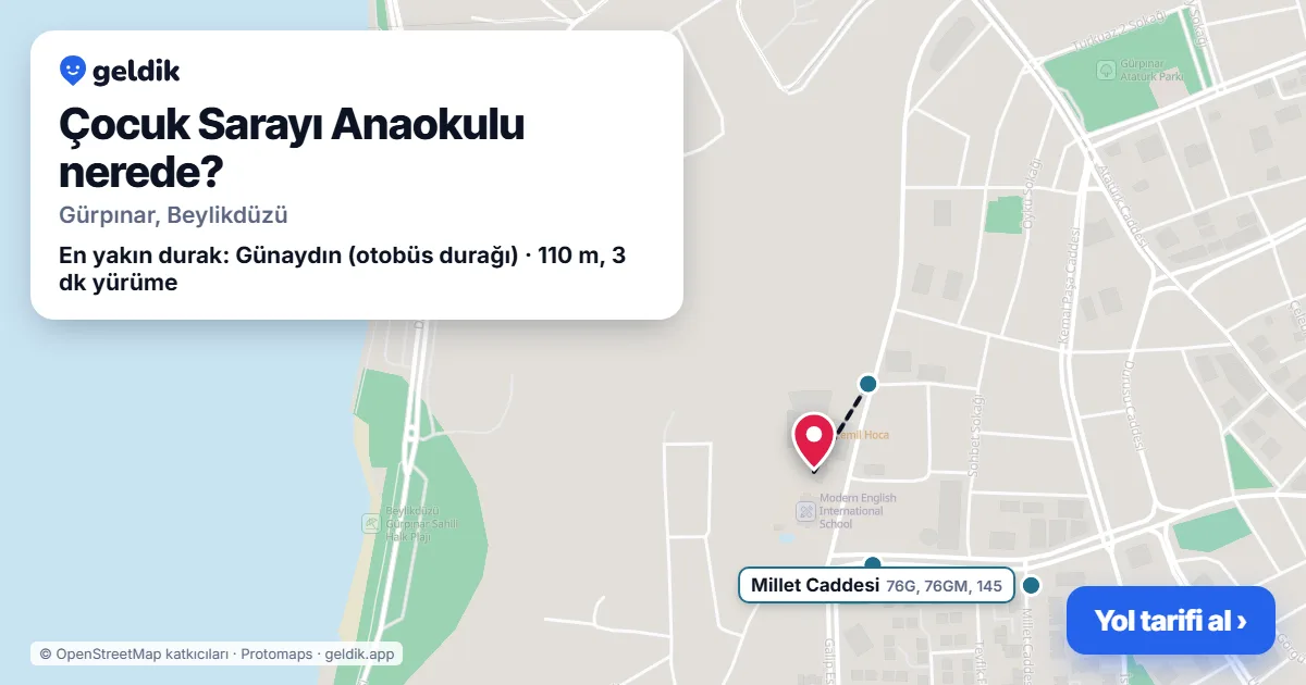 Çocuk Sarayı Anaokulu nerede: haritada konumu ve en yakın duraklar, yürüme süreleriyle