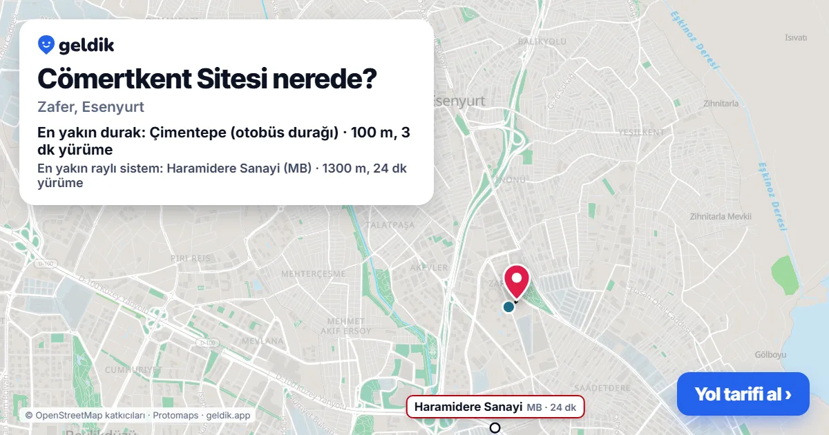 Where is Cömertkent Sitesi: map with its location and the nearest stops, with walking times