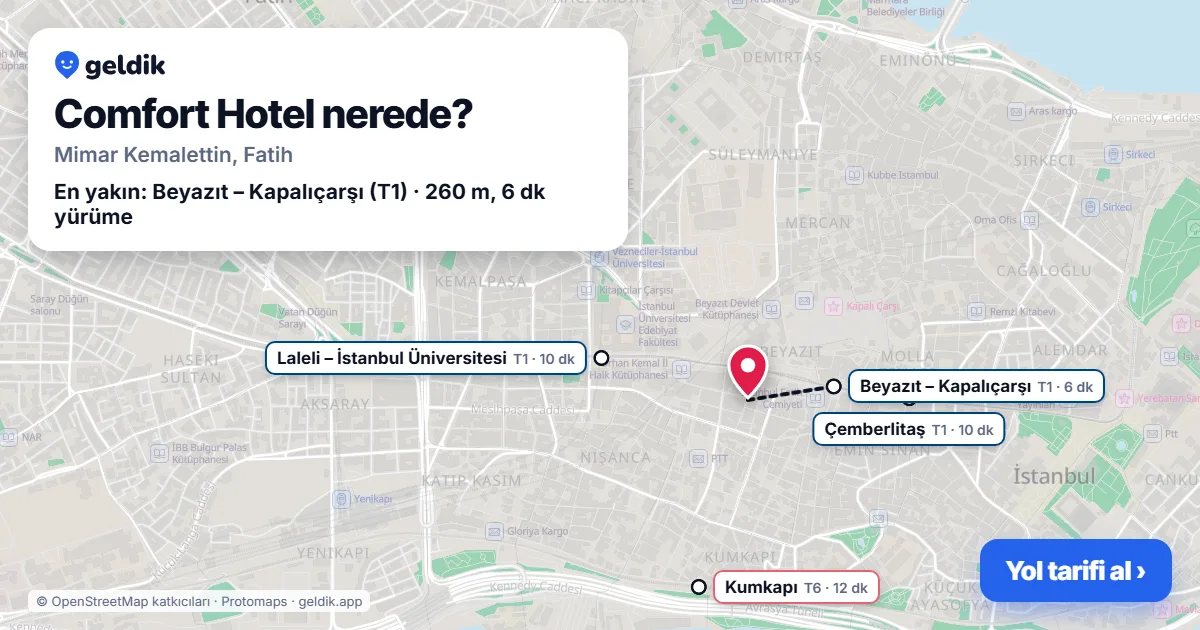 Where is Comfort Hotel: map with its location and the nearest stops, with walking times