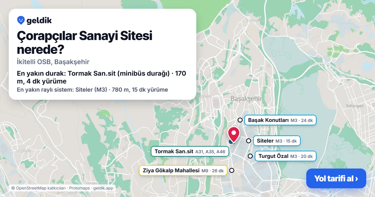 Where is Çorapçılar Sanayi Sitesi: map with its location and the nearest stops, with walking times