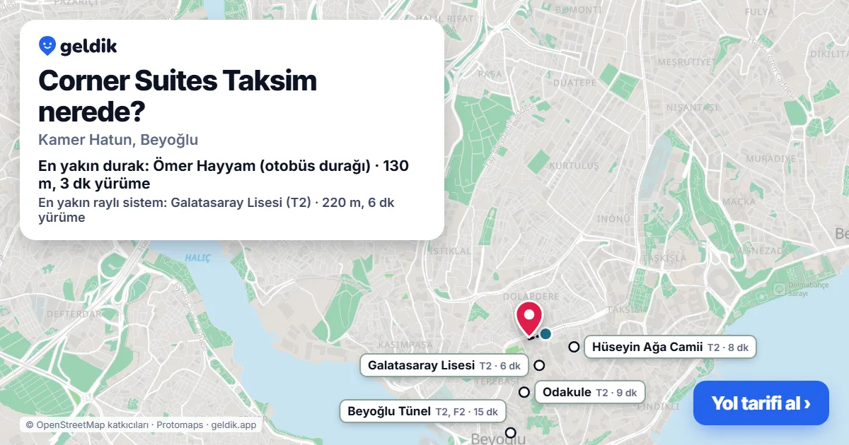 Where is Corner Suites Taksim: map with its location and the nearest stops, with walking times