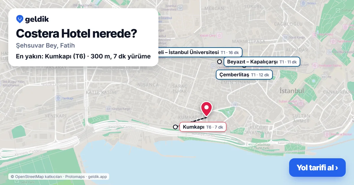 Costera Hotel nerede: haritada konumu ve en yakın duraklar, yürüme süreleriyle