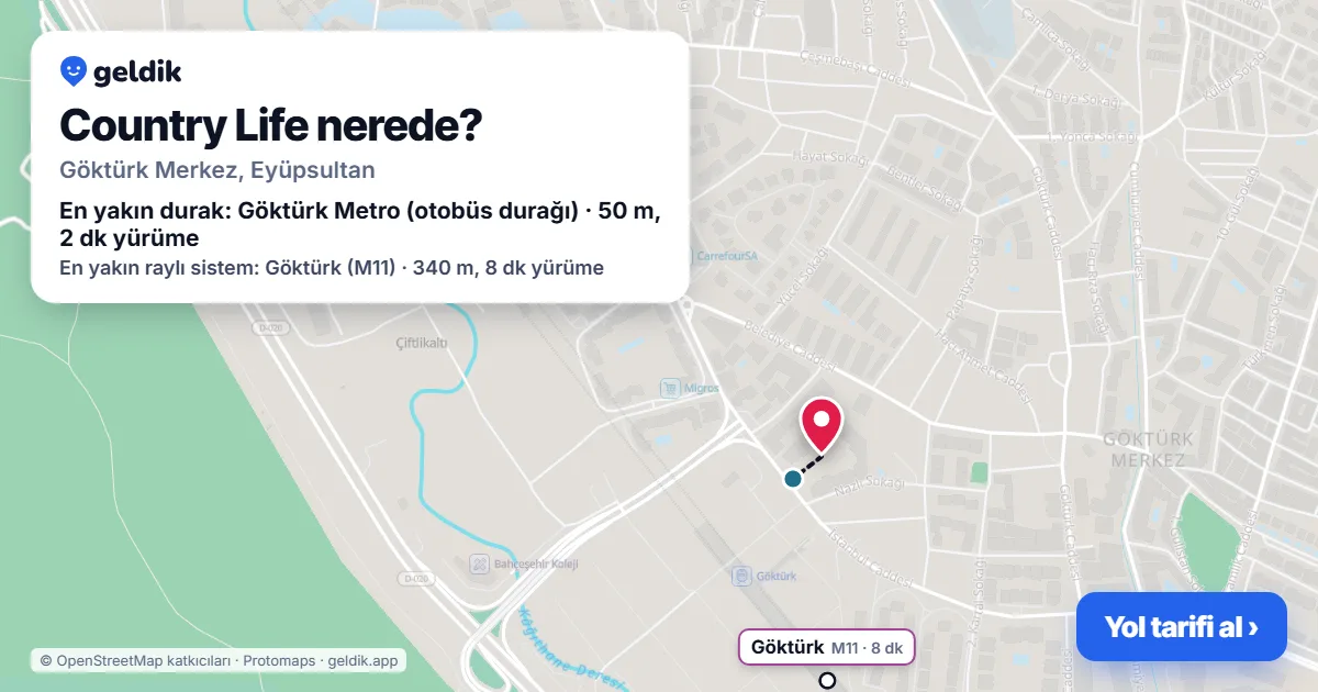 Country Life nerede: haritada konumu ve en yakın duraklar, yürüme süreleriyle
