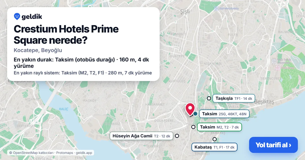 Crestium Hotels Prime Square nerede: haritada konumu ve en yakın duraklar, yürüme süreleriyle