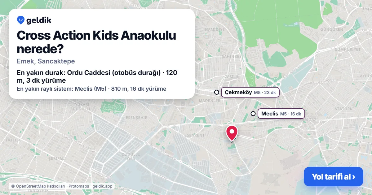 Cross Action Kids Anaokulu nerede: haritada konumu ve en yakın duraklar, yürüme süreleriyle