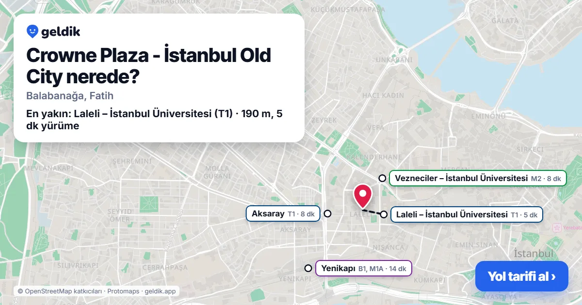 Crowne Plaza - İstanbul Old City nerede: haritada konumu ve en yakın duraklar, yürüme süreleriyle
