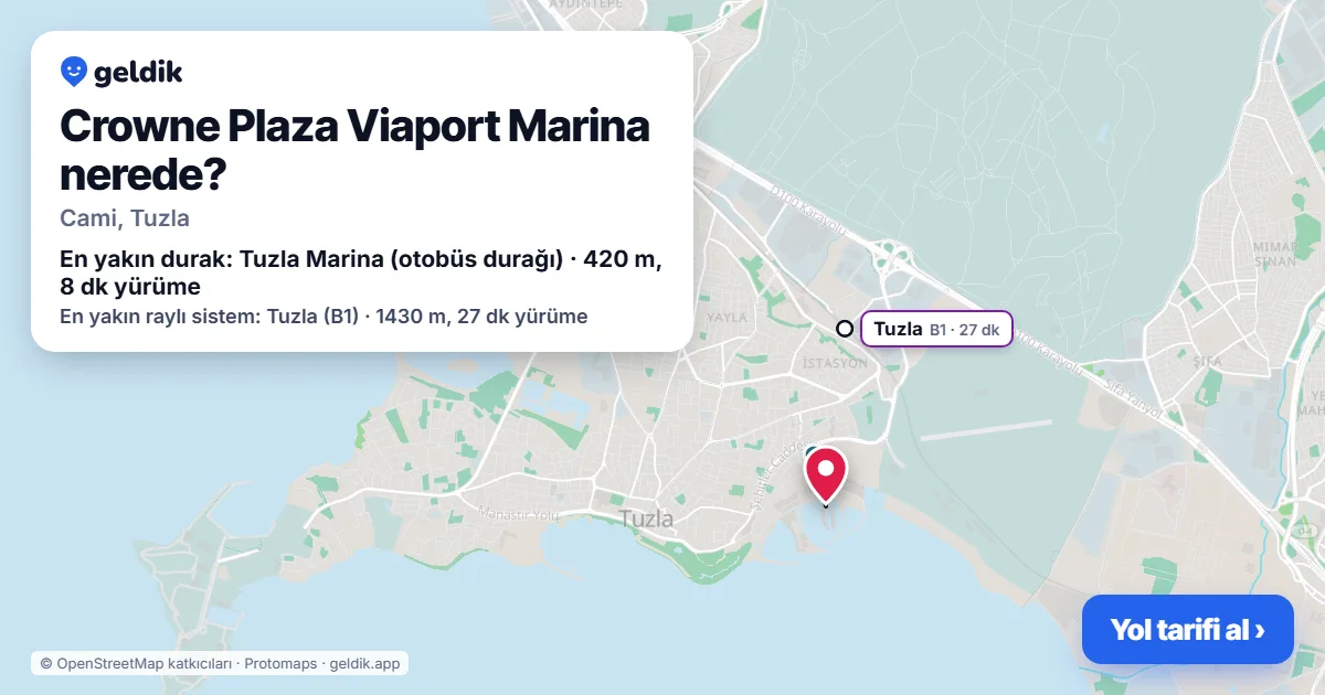 Crowne Plaza Viaport Marina nerede: haritada konumu ve en yakın duraklar, yürüme süreleriyle
