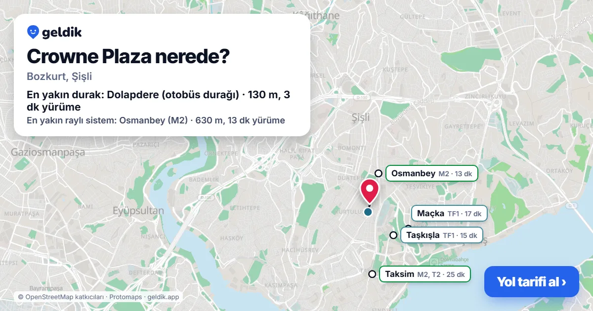 Crowne Plaza nerede: haritada konumu ve en yakın duraklar, yürüme süreleriyle