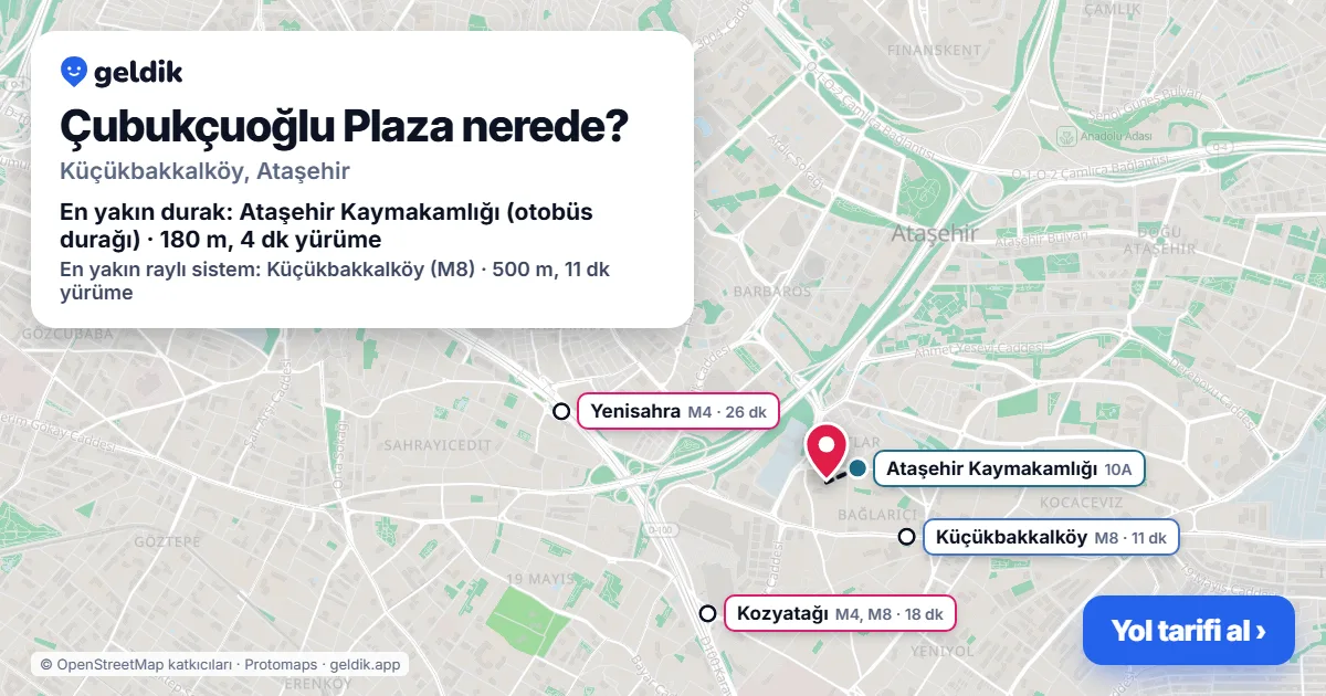 Where is Çubukçuoğlu Plaza: map with its location and the nearest stops, with walking times