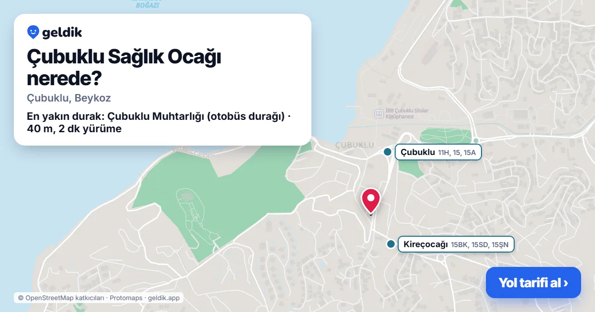 Çubuklu Sağlık Ocağı nerede: haritada konumu ve en yakın duraklar, yürüme süreleriyle