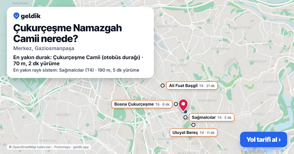 Where is Çukurçeşme Namazgah Camii: map with its location and the nearest stops, with walking times