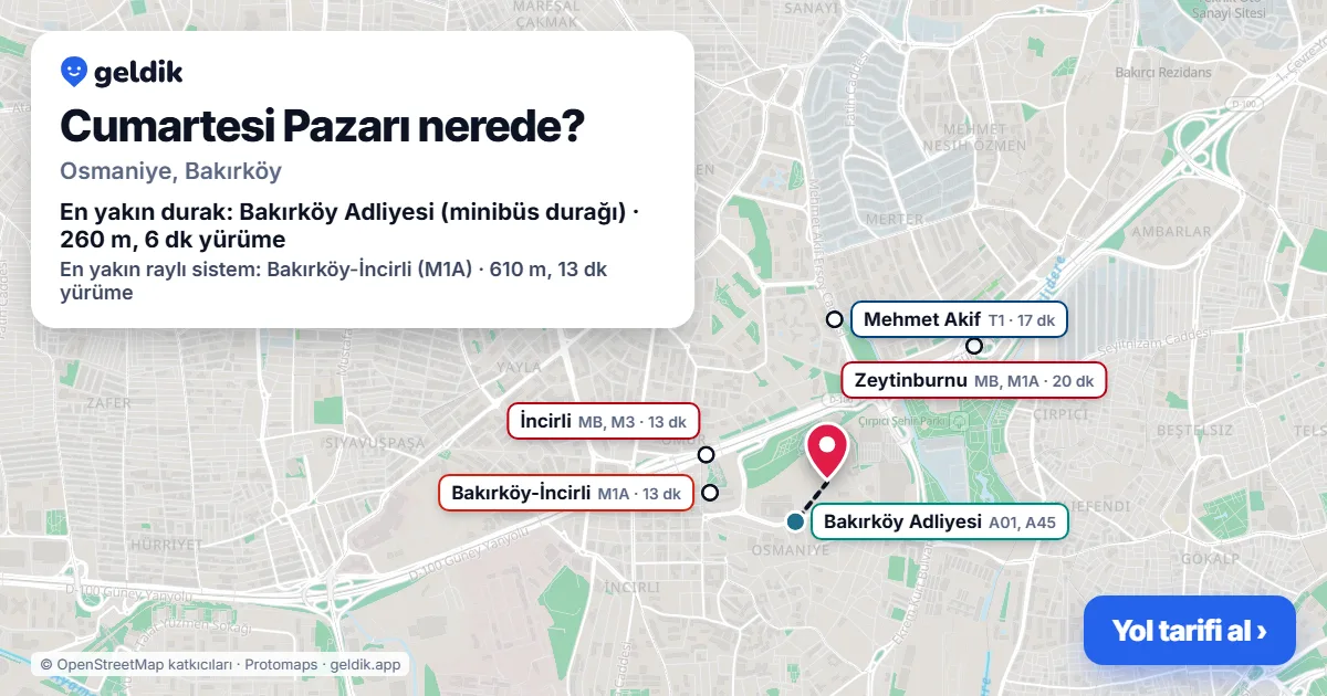 Cumartesi Pazarı nerede: haritada konumu ve en yakın duraklar, yürüme süreleriyle