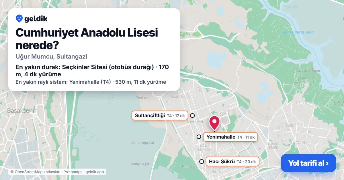 Where is Cumhuriyet Anadolu Lisesi: map with its location and the nearest stops, with walking times