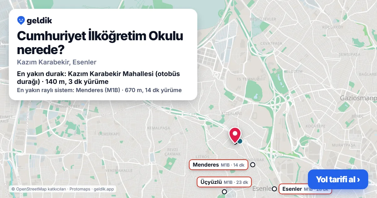 Cumhuriyet İlköğretim Okulu nerede: haritada konumu ve en yakın duraklar, yürüme süreleriyle