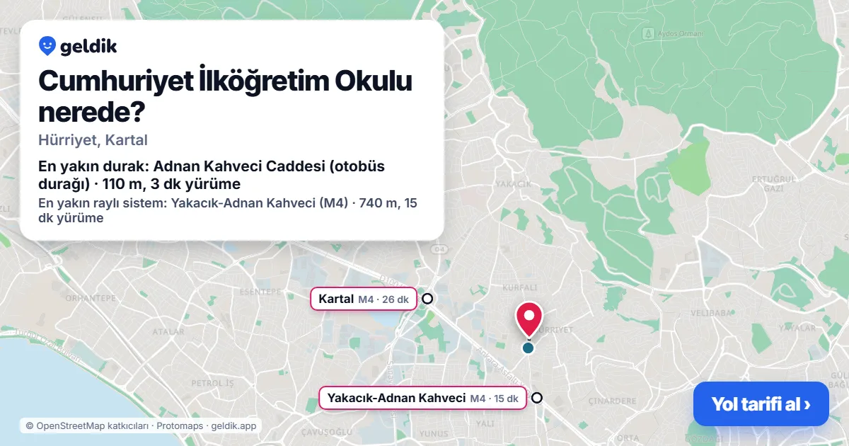 Cumhuriyet İlköğretim Okulu nerede: haritada konumu ve en yakın duraklar, yürüme süreleriyle