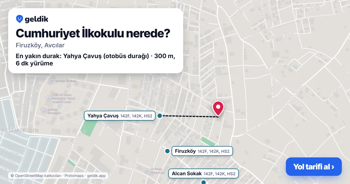 Cumhuriyet İlkokulu nerede: haritada konumu ve en yakın duraklar, yürüme süreleriyle