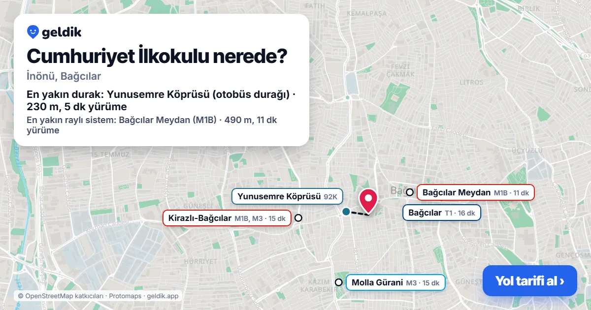 Cumhuriyet İlkokulu nerede: haritada konumu ve en yakın duraklar, yürüme süreleriyle