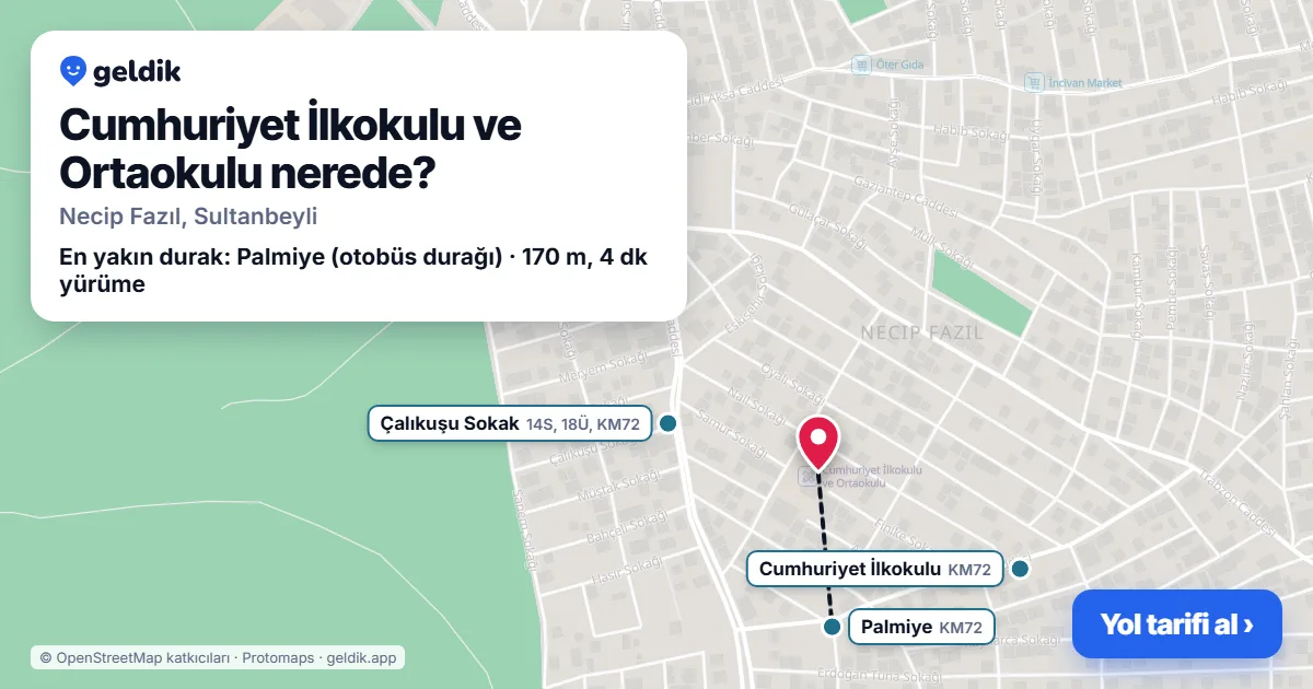 Cumhuriyet İlkokulu ve Ortaokulu nerede: haritada konumu ve en yakın duraklar, yürüme süreleriyle