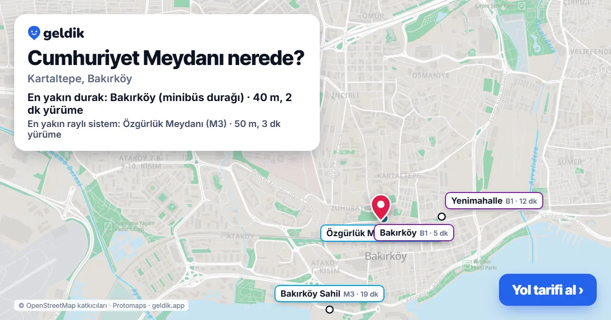 Cumhuriyet Meydanı nerede: haritada konumu ve en yakın duraklar, yürüme süreleriyle