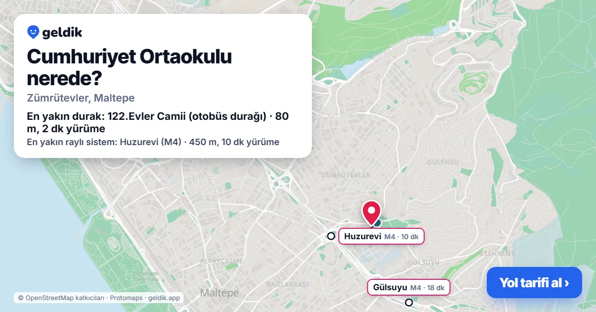 Where is Cumhuriyet Ortaokulu: map with its location and the nearest stops, with walking times