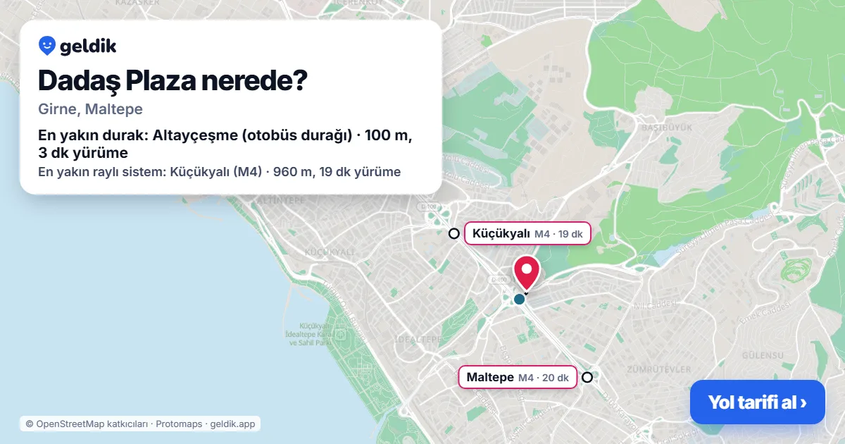 Dadaş Plaza nerede: haritada konumu ve en yakın duraklar, yürüme süreleriyle