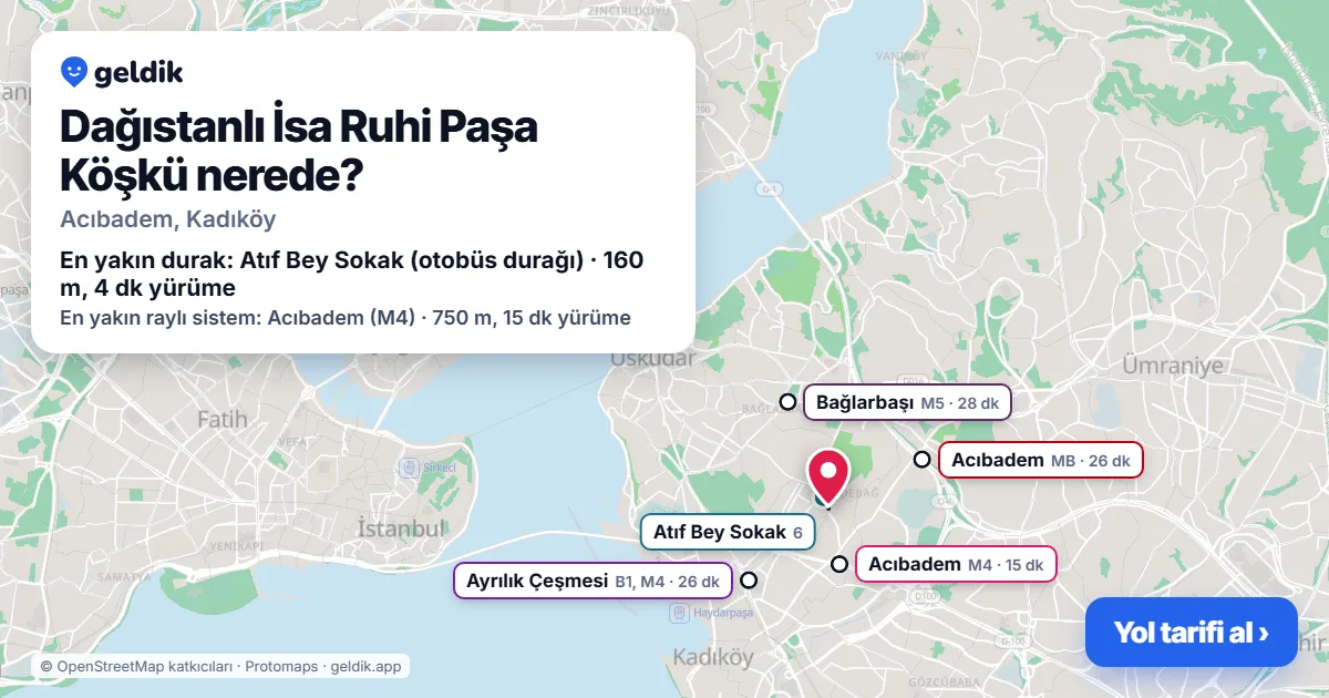 Where is Dağıstanlı İsa Ruhi Paşa Villa: map with its location and the nearest stops, with walking times