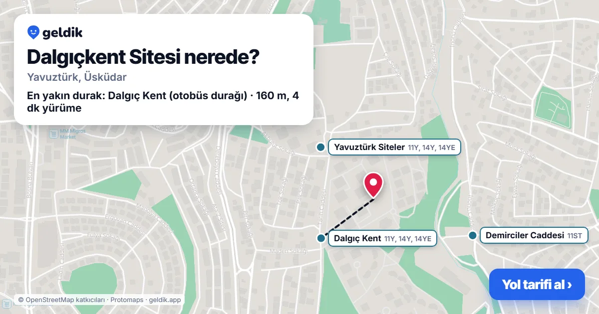 Where is Dalgıçkent Sitesi: map with its location and the nearest stops, with walking times