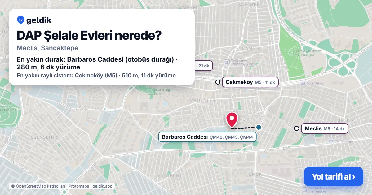 Where is DAP Şelale Evleri: map with its location and the nearest stops, with walking times