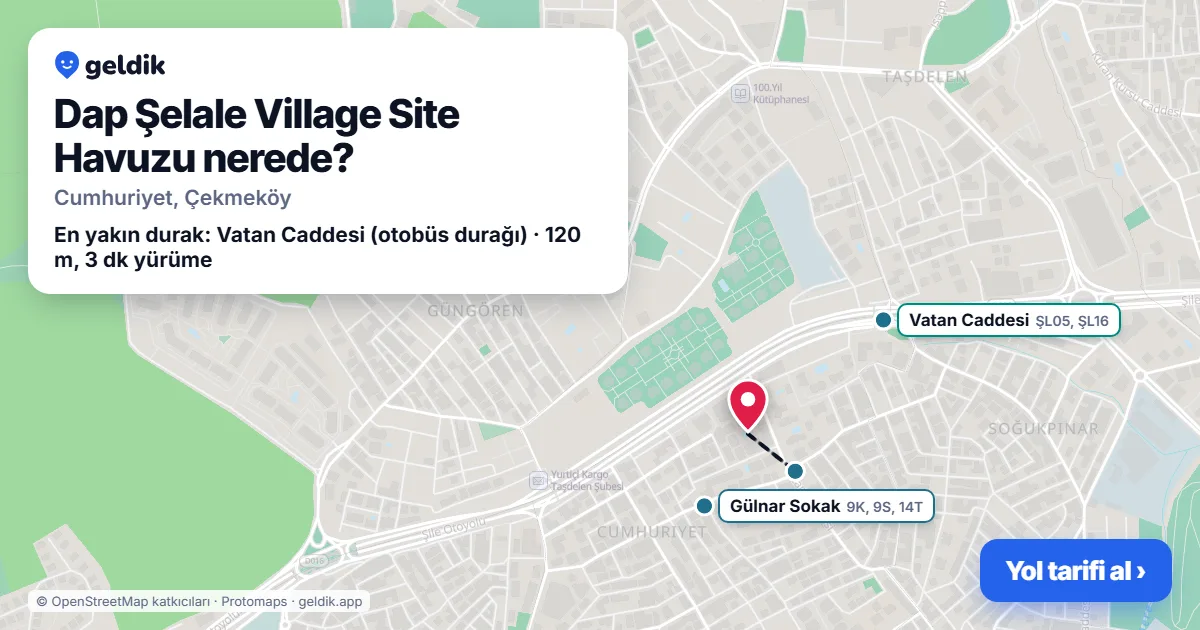 Dap Şelale Village Site Havuzu nerede: haritada konumu ve en yakın duraklar, yürüme süreleriyle