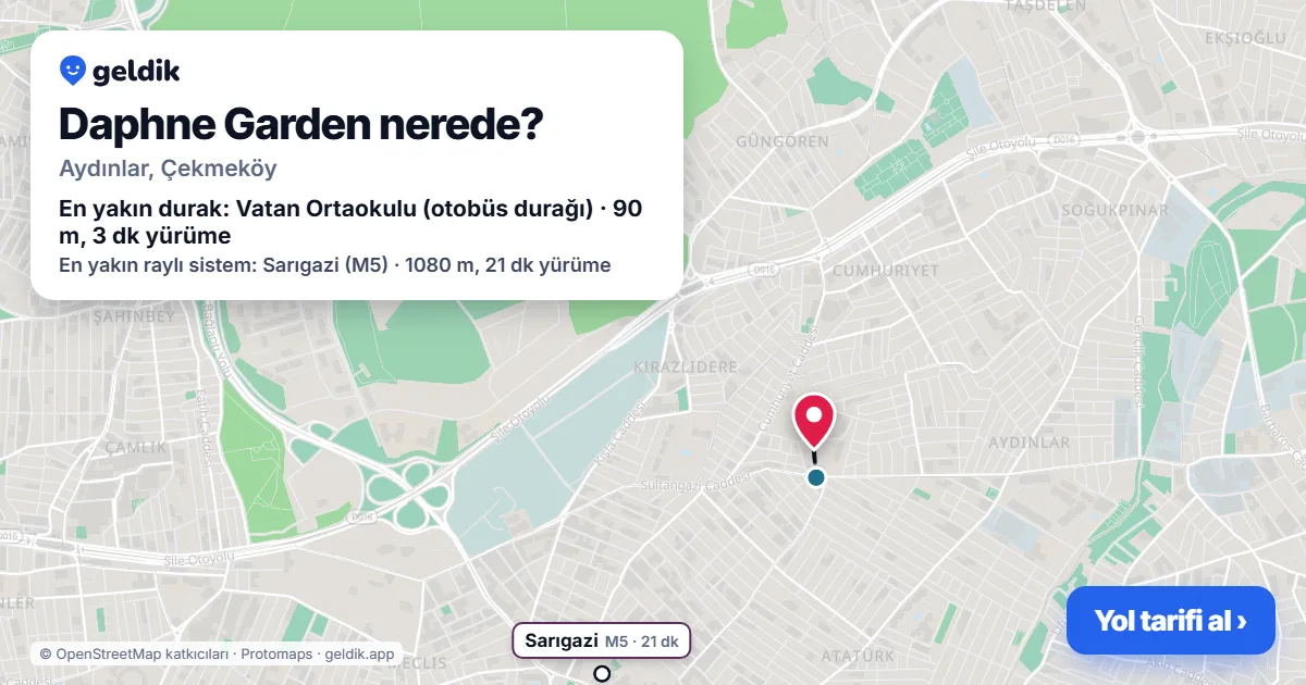 Daphne Garden nerede: haritada konumu ve en yakın duraklar, yürüme süreleriyle