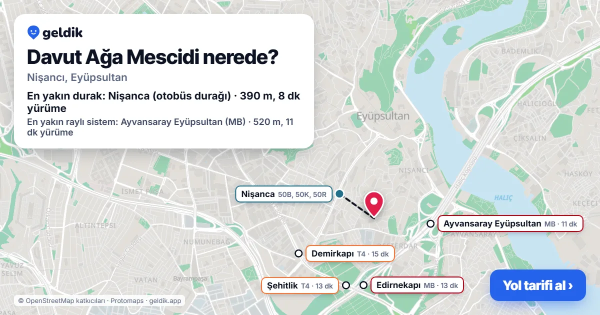 Where is Davut Ağa Mescidi: map with its location and the nearest stops, with walking times