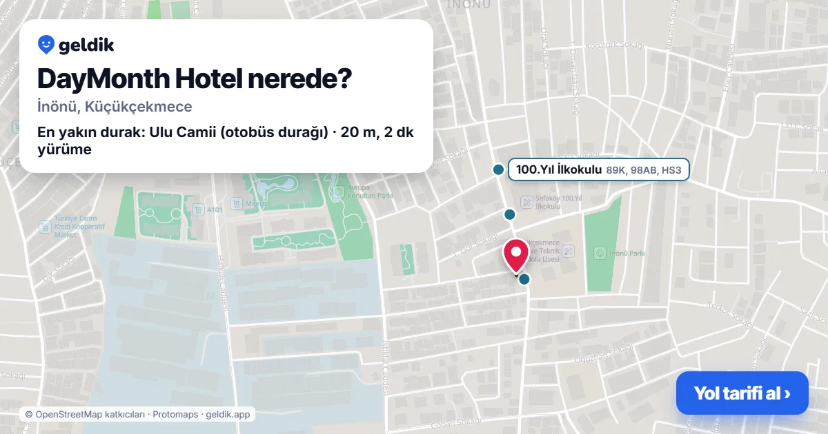 DayMonth Hotel nerede: haritada konumu ve en yakın duraklar, yürüme süreleriyle