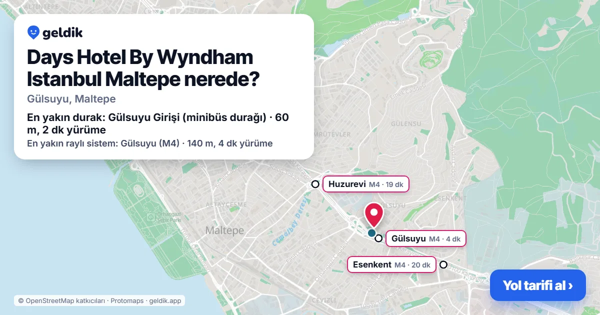Where is Days Hotel By Wyndham Istanbul Maltepe: map with its location and the nearest stops, with walking times