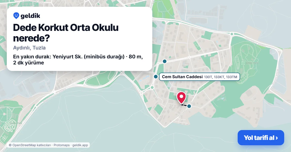 Where is Dede Korkut Orta Okulu: map with its location and the nearest stops, with walking times