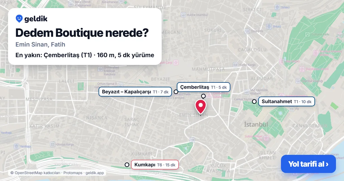 Where is Dedem Boutique: map with its location and the nearest stops, with walking times