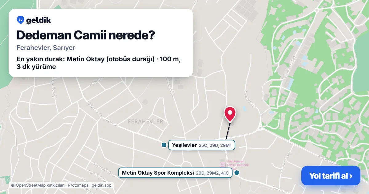 Where is Dedeman Camii: map with its location and the nearest stops, with walking times