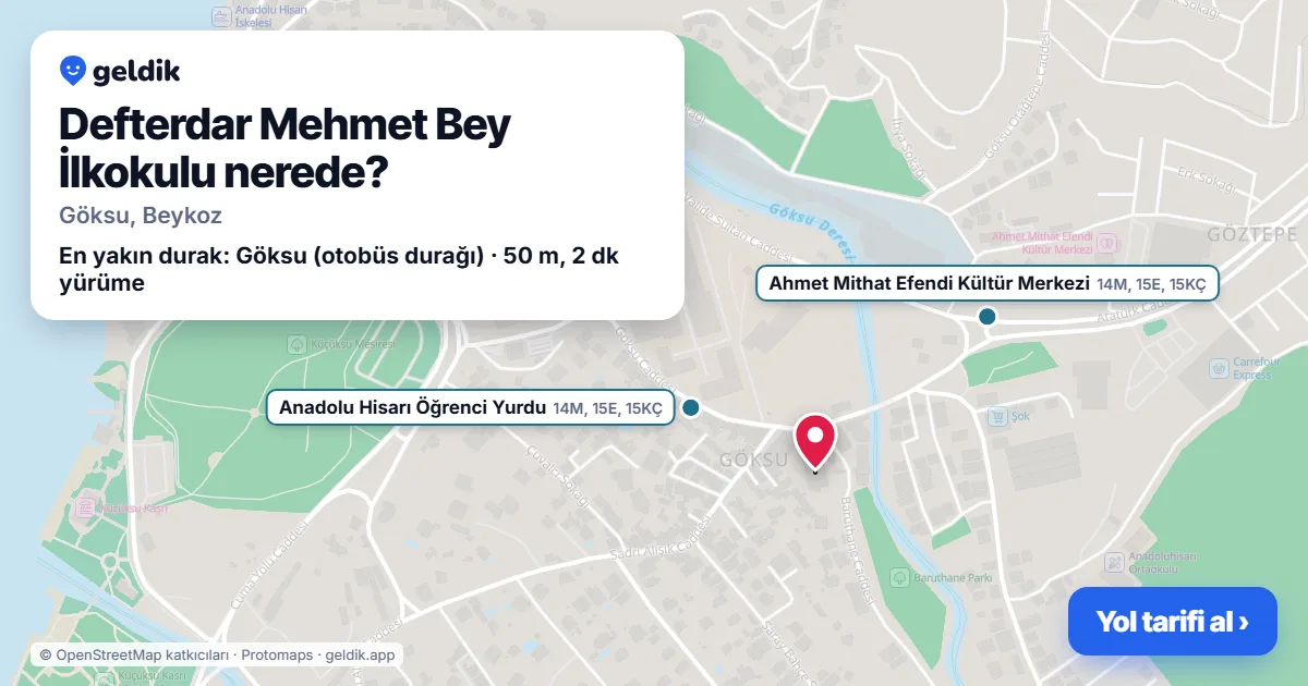 Defterdar Mehmet Bey İlkokulu nerede: haritada konumu ve en yakın duraklar, yürüme süreleriyle