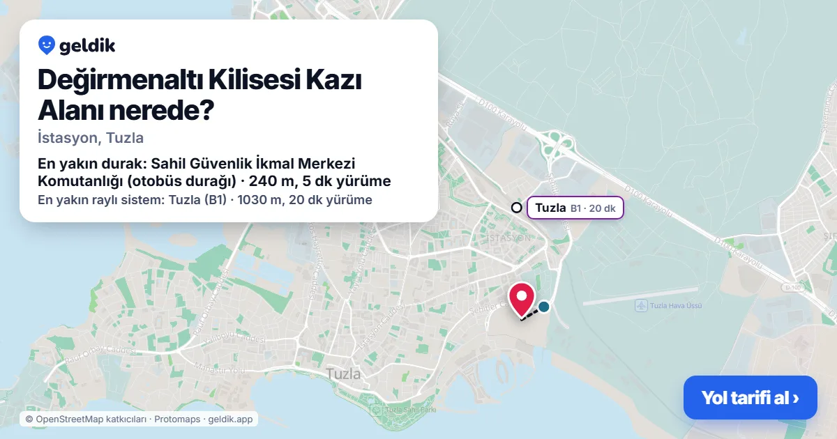 Değirmenaltı Kilisesi Kazı Alanı nerede: haritada konumu ve en yakın duraklar, yürüme süreleriyle