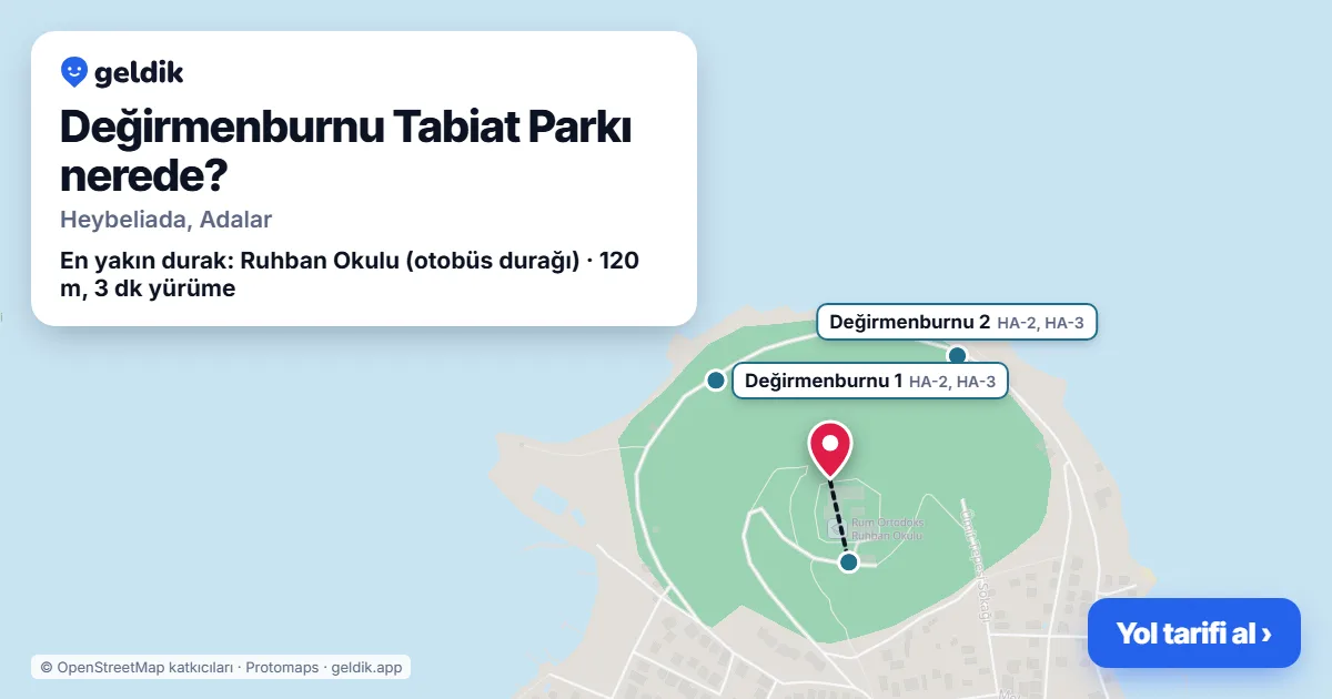 Where is Değirmenburnu Tabiat Parkı: map with its location and the nearest stops, with walking times