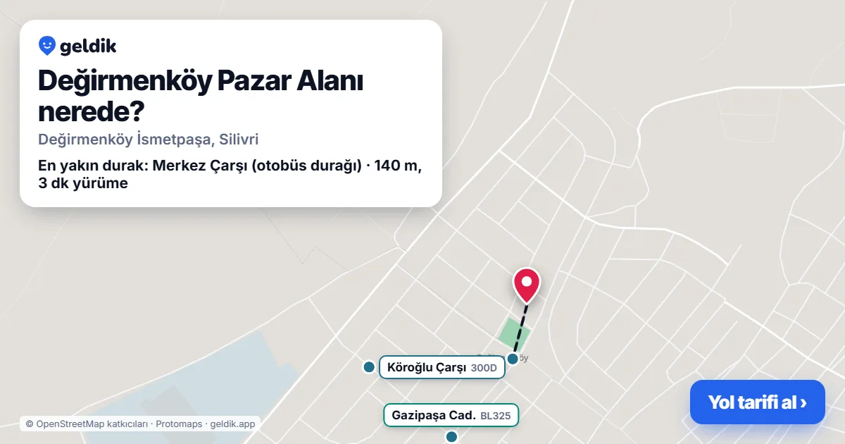 Where is Değirmenköy Pazar Alanı: map with its location and the nearest stops, with walking times