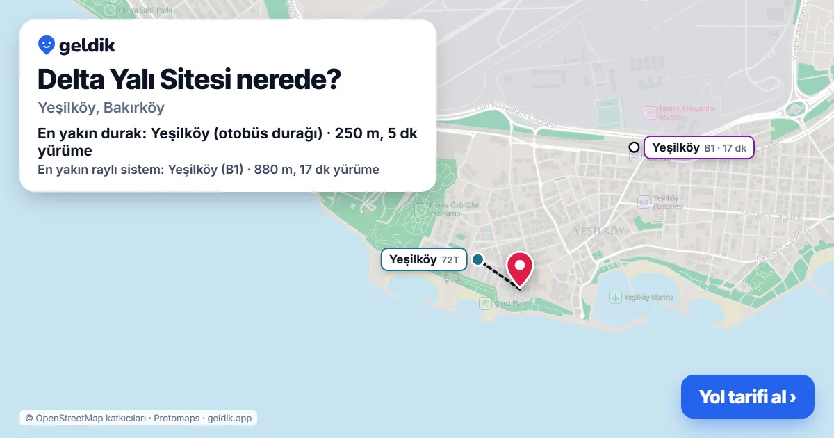 Where is Delta Yalı Sitesi: map with its location and the nearest stops, with walking times