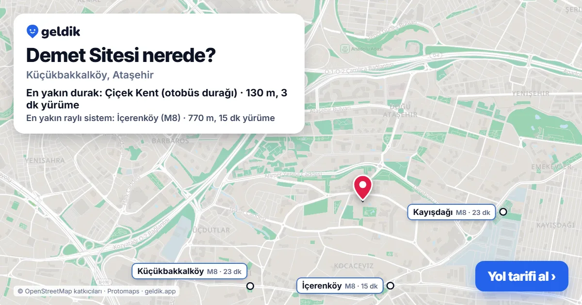Where is Demet Sitesi: map with its location and the nearest stops, with walking times