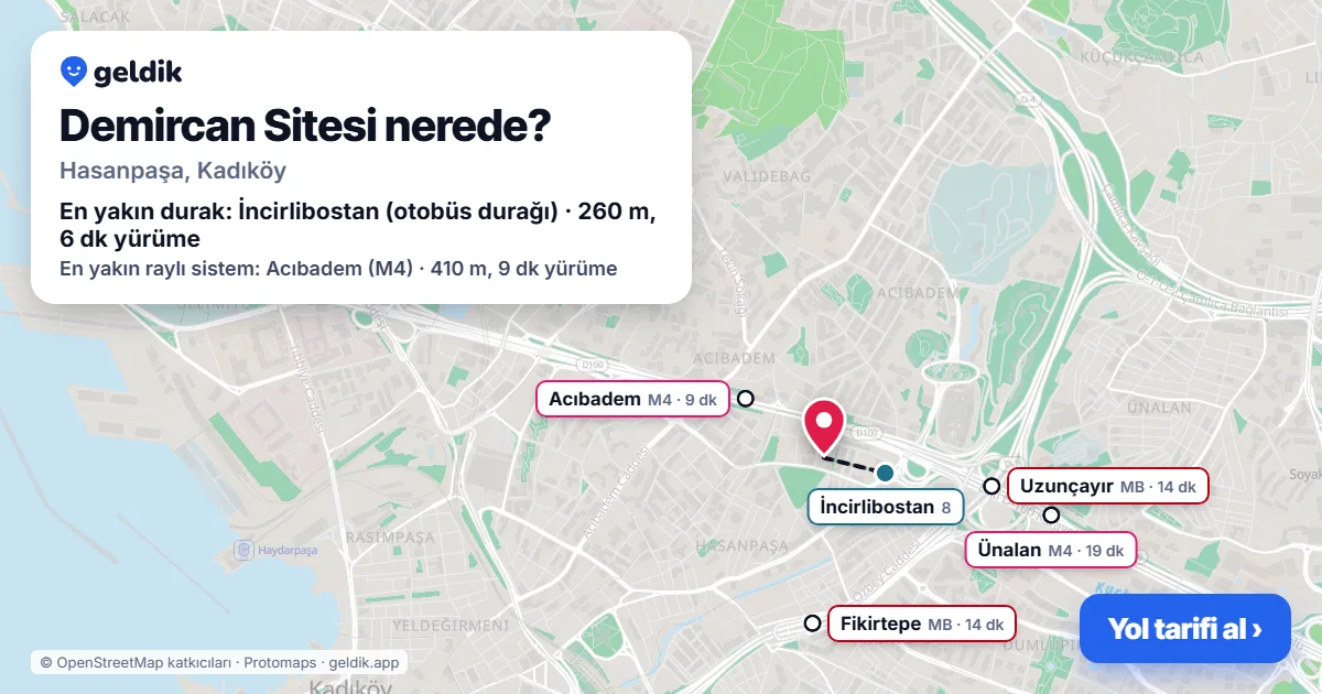 Demircan Sitesi nerede: haritada konumu ve en yakın duraklar, yürüme süreleriyle