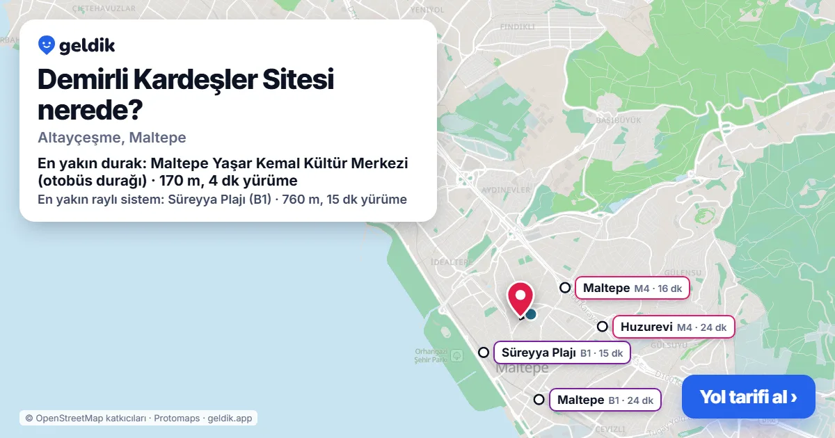 Demirli Kardeşler Sitesi nerede: haritada konumu ve en yakın duraklar, yürüme süreleriyle