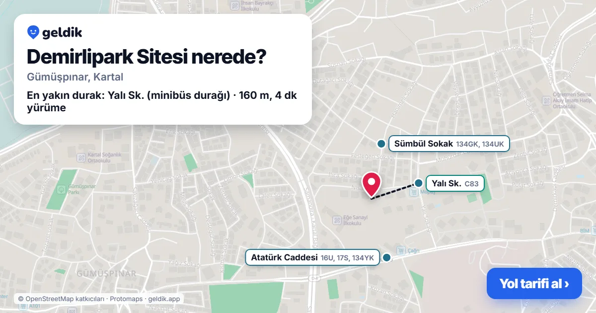 Demirlipark Sitesi nerede: haritada konumu ve en yakın duraklar, yürüme süreleriyle