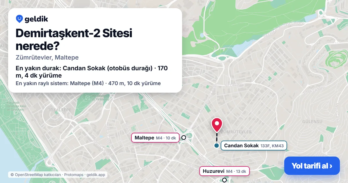 Demirtaşkent-2 Sitesi nerede: haritada konumu ve en yakın duraklar, yürüme süreleriyle