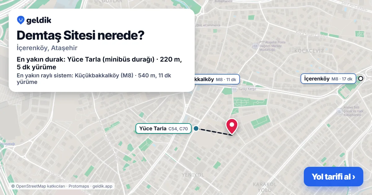 Where is Demtaş Sitesi: map with its location and the nearest stops, with walking times