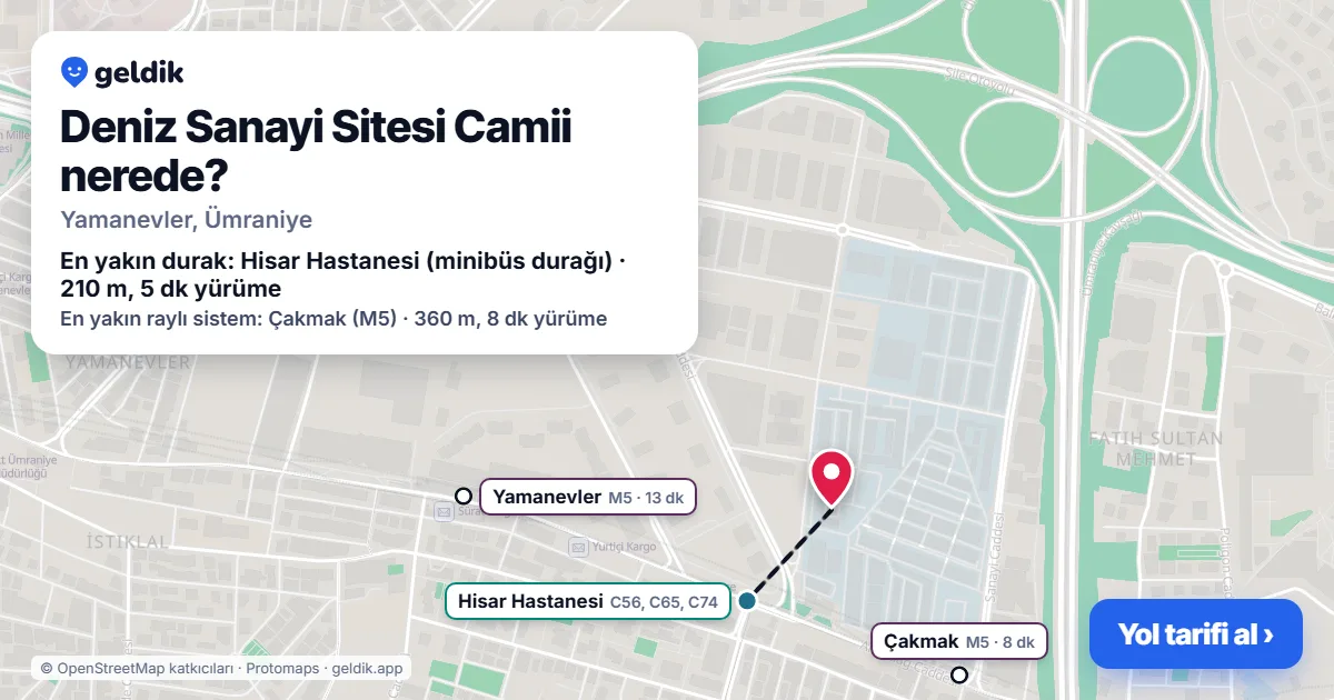 Deniz Sanayi Sitesi Camii nerede: haritada konumu ve en yakın duraklar, yürüme süreleriyle