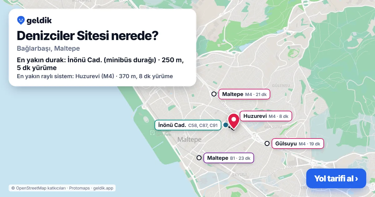 Denizciler Sitesi nerede: haritada konumu ve en yakın duraklar, yürüme süreleriyle